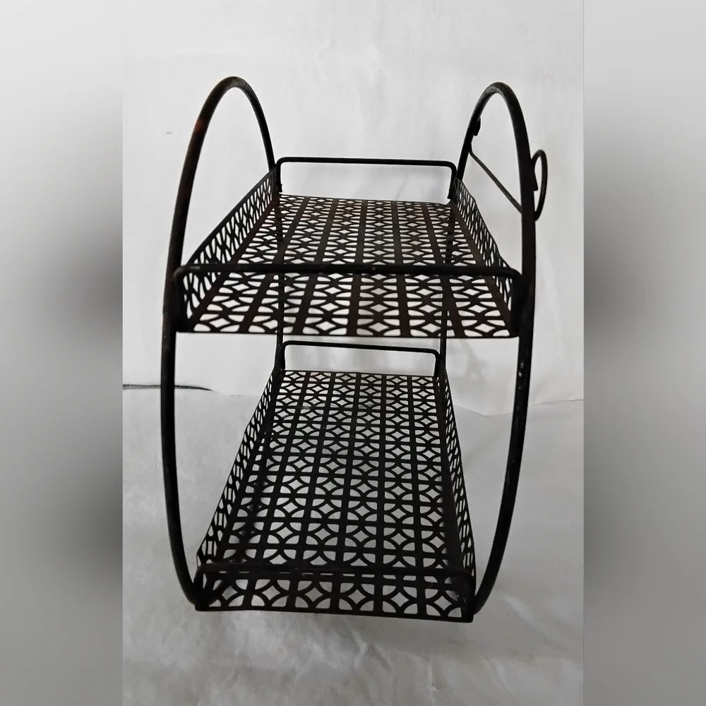 Vtg Black Metal Circular Wall Shelf - Decorative Two-Tier Organizer